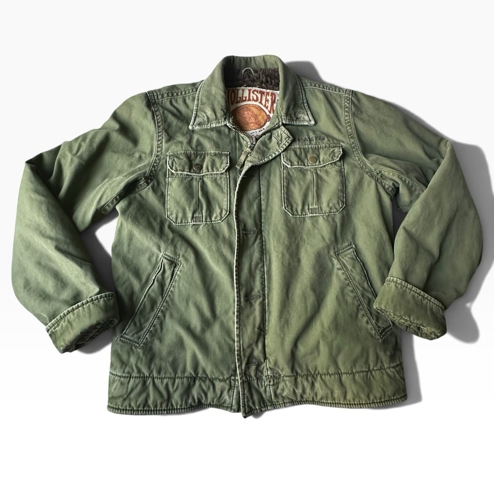 Vintage Hollister Men's Military Sherpa Lined Utility Field Jacket Sz Large Y2K